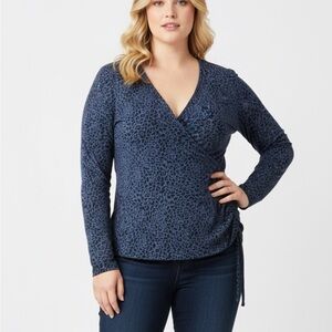 INC International Concepts Blue Leopard Print XL Wrap Blouse